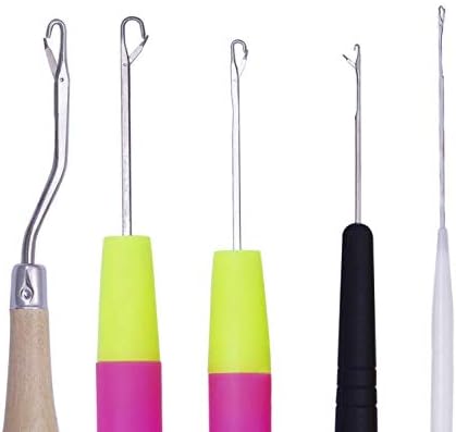 LASSUM 5 Pieces Different Size Latch Hook Crochet Needle Hook Tool Set for Braid Hair,Carpet Making and Other Crafts