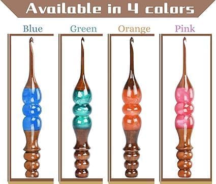 Wooden Crochet Hooks Set for Arthritic Hands | Ergonomic Soft Grip - Resin Mix Indian Rosewood Crochet Hook Set for Crocheting & Knitting (Orange, Set of 7)