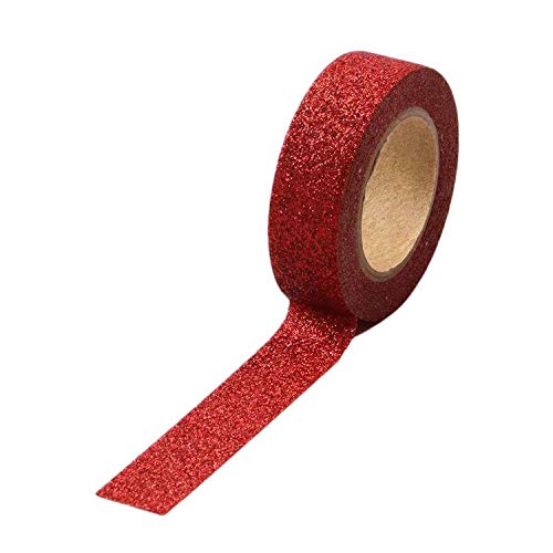 Syntego 2 Rolls Glitter Washi Tape Decorative Craft Self Adhesive Stick On Sticky Glitter Trim 15mm x 5 Meters (Red)
