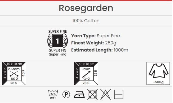 YARNART Cotton Knitting Crochet Yarn- Flowers ROSEGARDEN%100 Cotton S. Fine(1) Multicolor Rainbow Yarn for Crochet Spring Summer Projects, 250 GR, 8.80 oz, 1003.60 yds, (301)
