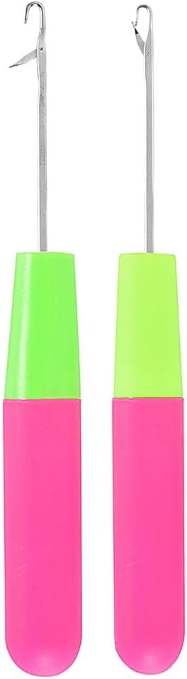 Latch Hook Crochet Needle, 2Pcs Latch Hook Tool,Big Crochet Needle 5.0mm(0.2inch),Small Crochet Needle3.8 mm(0.15inch) (Green+Pink)