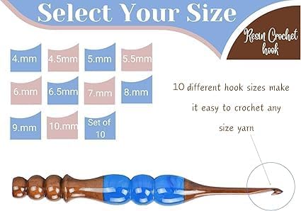 Wooden Crochet Hooks Set for Arthritic Hands | Ergonomic Soft Grip - Resin Mix Indian Rosewood Crochet Hook Set for Crocheting & Knitting (Blue, Set of 7)