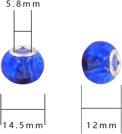 AIPRIDY 100Pcs 15x11mm Painting Murano Large Hole Glass Beads Mix Color with Silver Brass Cores European Charm fit Bracelet Necklace (10 Color Lampwork Beads)