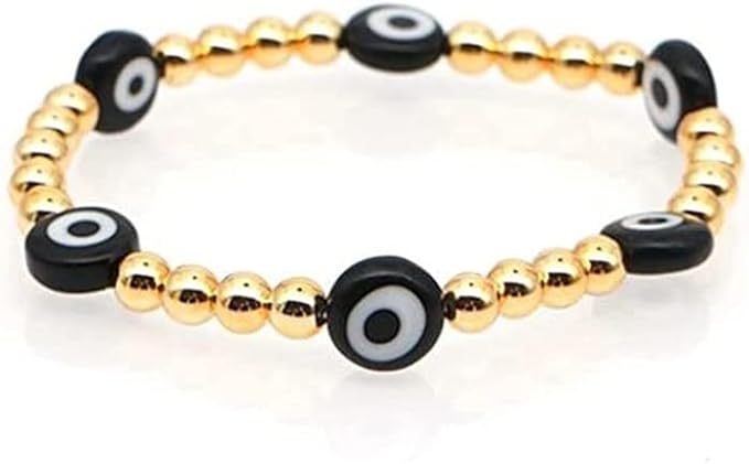 300pcs Evil Eye Beads for Jewelry Making,Flat Round Lampwork Bead 8mm Spacer Beads for Bracelets Necklace Handicraft Kit(Black)