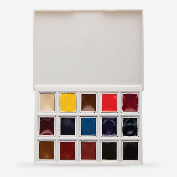DANIEL SMITH Hand Poured Watercolor, Half Pans, Ultimate Mixing Set with 15 Watercolor Half Pans, 15 Empty Half Pans, 2 Plastic Travel Cases (total 32 pieces) 285650009