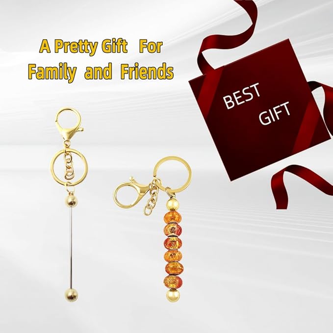 8 Pcs Gold Beadable Keychain Bars Blanks Bead Keychain Metal Beaded Keychain for Keychain DIY Projects Pendant Jewelry Crafts Making Gift