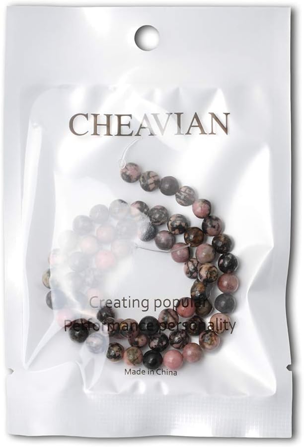 cheavian 60pcs 6mm natural black line rhodochrosite gemstone smooth round loose beads for jewelry making 1 strand 15"