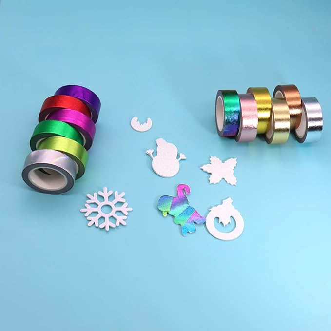 6 Rolls Solid Colorful Foil Washi Tape Set 15mm x 10m Length Colorful Paper Adhesive Masking Tapes Holographic Sticky Paper Tape for DIY Scrapbooking Bullet Crafts Art Journal Home Decoration