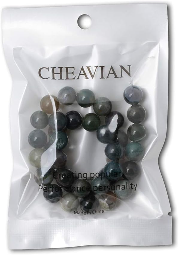35PCS 10mm Natural Indian Agate Gemstone Round Loose Beads for Jewelry Making DIY 1 Strand 15"