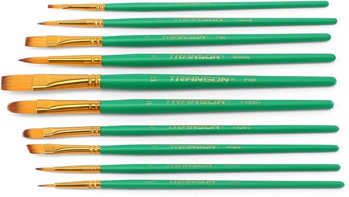 Transon 20pcs Artist Painting Brush Set for Acrylic Watercolor Gouache Hobby Craft Face Rock Painting Green