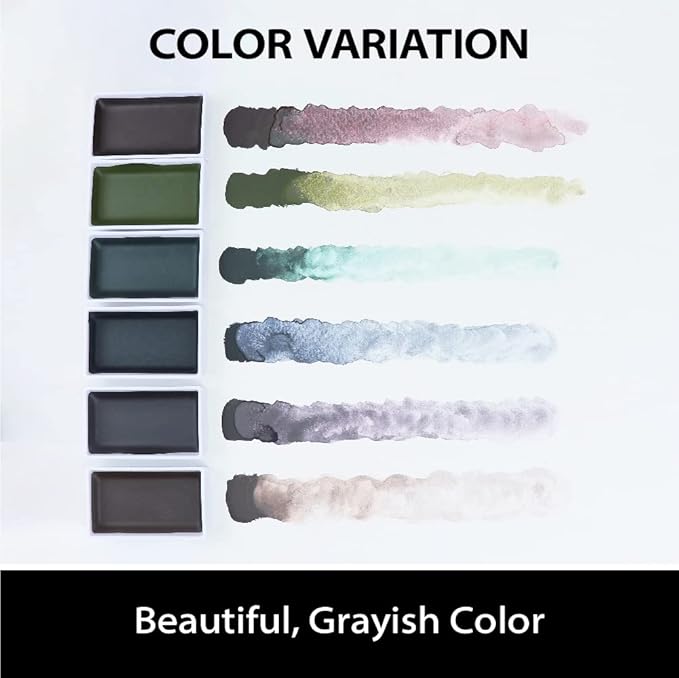 Kuretake GANSAI TAMBI GRAPHITE COLORS, 6 colors set, Watercolor paint for Professional, for artists and crafters,Illustrations, Drawing, Lettering, Made in Japan