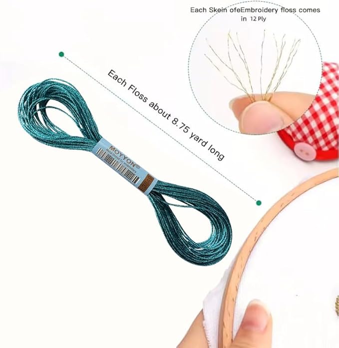 3 Skeins Embroidery Thread, Metallic Embroidery Floss Set, Polyester Cross-Stitch Threads for Hand Embroidery, String Art(E3849)