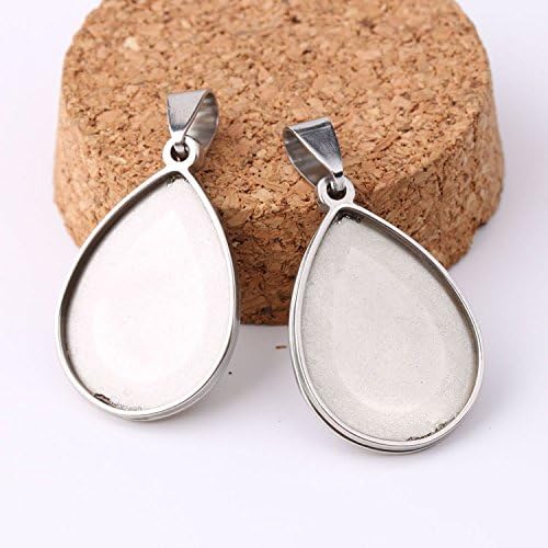 SHUNAE 10pcs Stainless Steel 18x25mm Teardrop Bezel Pendant Trays DIY Cameo Base Blanks for Necklace Making
