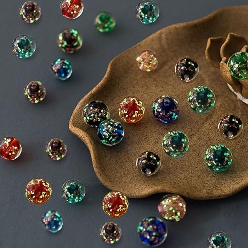 8mm 200pcs Glow in The Dark Glass Beads with Holes for Jewelry Making Bracelets Earrings Necklace Bulk Lampwork Solar Unique DIY Crafts Gold Spacer Beads Kit(100pcs Beads+100pcs Spacer)