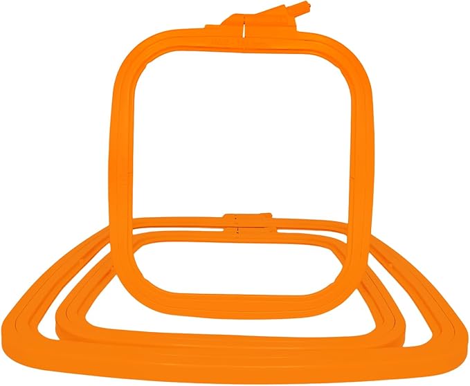 nurge square embroidery hoop - plastic cross stitch frame for needlepoint & embroidery - adjustable craft hoop - orange - set of 3