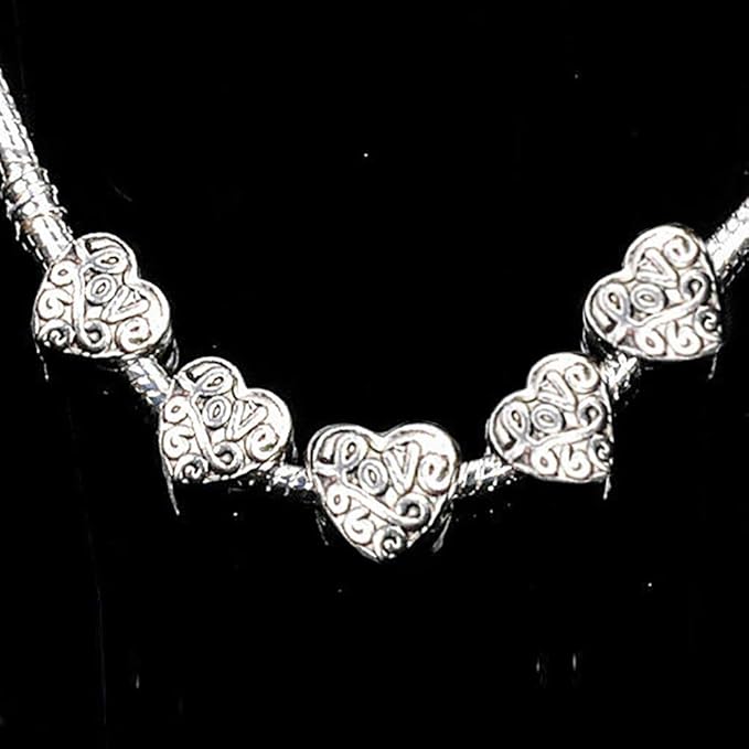 RUBYCA 50pcs Tibetan Silver Tone Spacer Beads Fit European Charms Bracelet HRUBYCA With Love Design