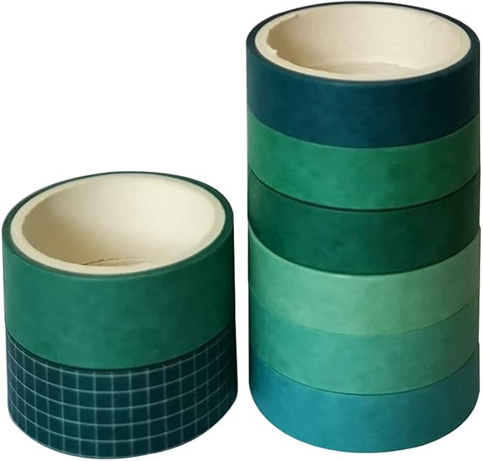 ZDOLAKIDS 8 Rolls Washi Tape Set Basic Green Solid Color Adhesive DIY Label Masking Tapes for Scrapbooking Journaling Planner Letter Envelope Paper Work Art Craft Decoration
