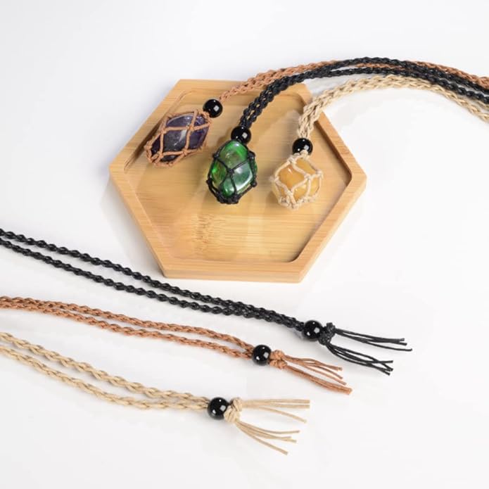 anjiucc 12 pcs crystal cage necklace cord empty stone holder pendant stone replacement hand-woven necklace cord with adjustable length