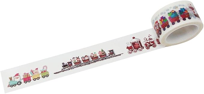 Wrapables Decorative Designs Washi Masking Tape, 20mm x 5m, Christmas Trains