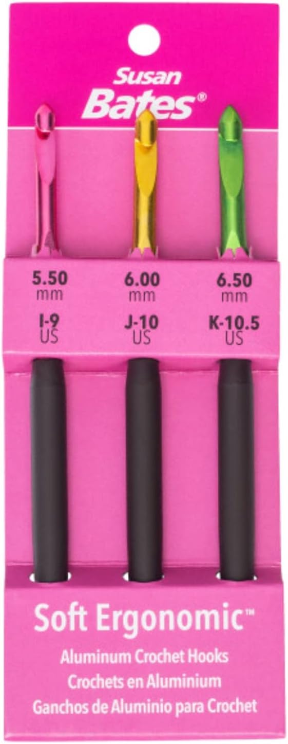 Susan Bates Silvalume Soft Ergonomic Crochet Hook Set Sizes I9/5.5mm, J10/6mm and K10.5/6.5mm