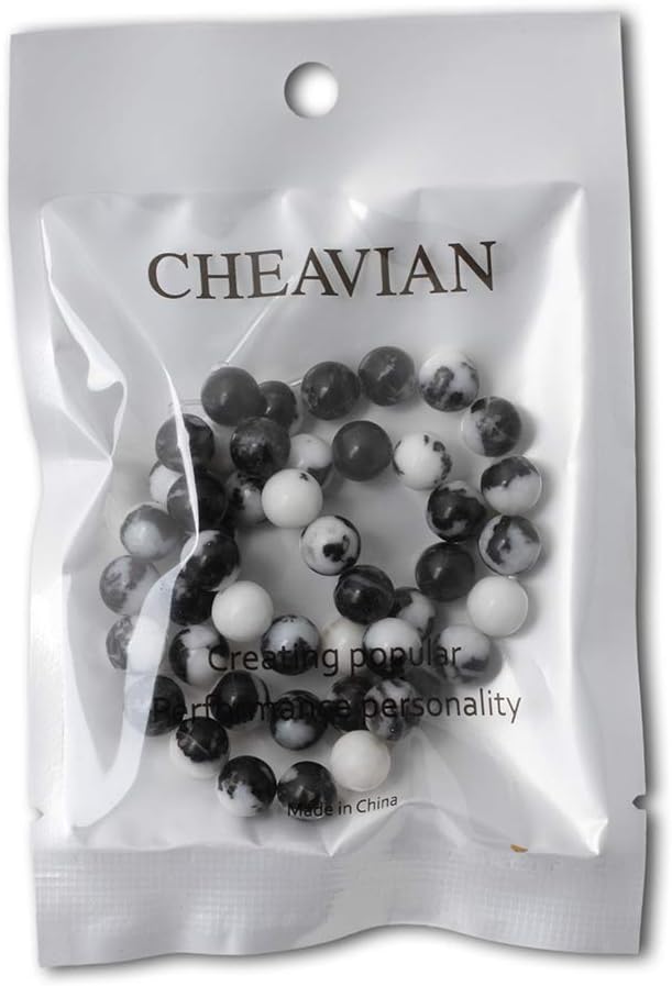 cheavian 45pcs 8mm natural black white zebra jasper gemstone round loose beads crystal energy stone for diy jewelry making 1 strand 15"