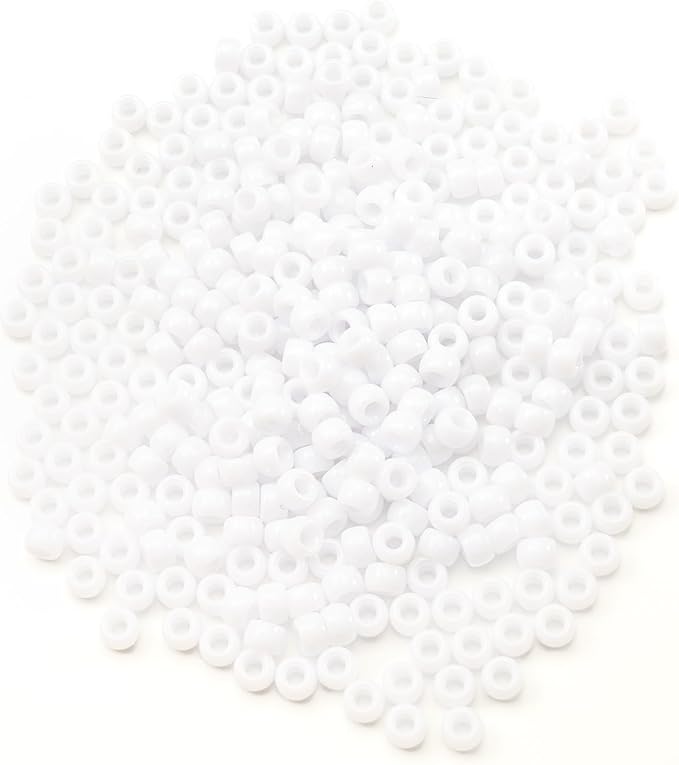 Gxueshan 1000 Pcs Acrylic White Pony Beads 6x9mm Bulk for Friendship Bracelet Necklace Jewelry Making Earring Hair Braiding