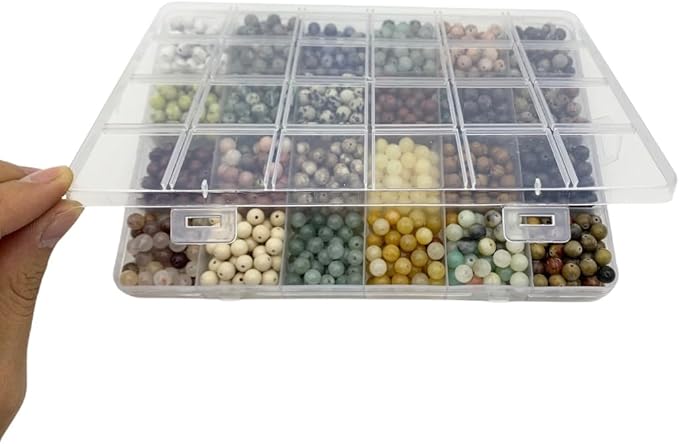 1200pcs 6mm Natural Round Stone Beads,Multiolor Crystal Energy Stone,Loose Gemstone Accessories Hole Size 1mm,DIY Smooth Beads Necklace Bracelet for Jewelry Making,(6MM-24Colors Materia-A)