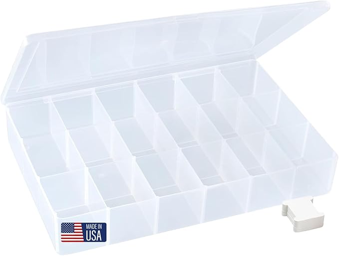 Embroidery Floss Organizer Box with 50 Cardboard Bobbins - 17 Compartments Clear embroidery thread organizer box, Snap-Tight Clear Sewing Organizer - Jewelry Bead Holder (Made in USA)