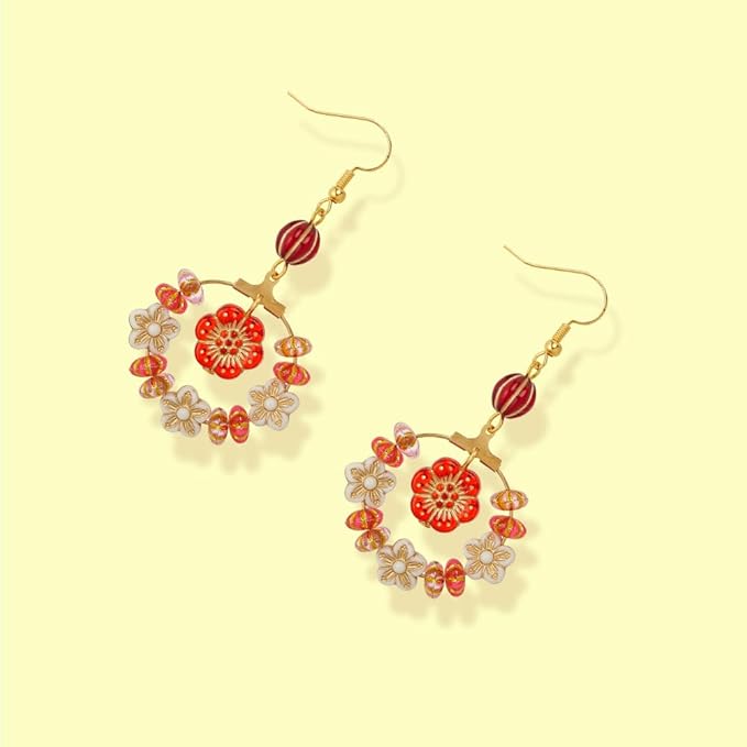SUNNYCLUE 10 Pairs Bohemian Earring DIY Vintage Earring Charms Acrylic National Style Flowers Leafs Drop Beaded Dangle Fashion Earring for Women Adult Beginners Starters Supplies Craft