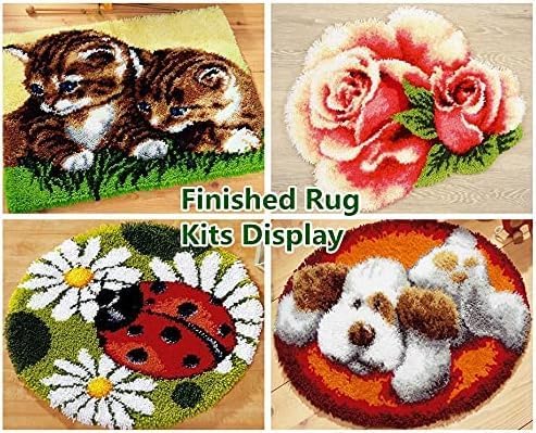 Latch Hook Rug Kits for Kids Beginner Rainbow Windmill Needle Crochet Yarn Kits Embroidery Carpet Hook and Latch Kit Mini Tapestry Christmas Home Decoration 30x30cm