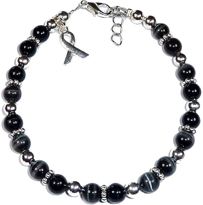 Hidden Hollow Beads DIY Craft Beading Kit, Everything to Make Cancer Awareness Bracelets, Uses Wire, Crimps and Clasps, Fundraising and Gifts (Melanoma - Black - Makes 5)