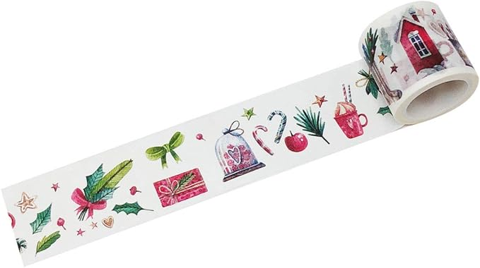 Wrapables Decorative Festive Wide Washi Masking Tape, 35mm x 5m, Eggnog & Mistletoe