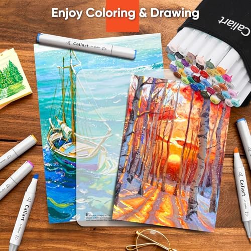Caliart Art Markers, 41 Colors Alcohol Based Markers Pen Set Colored Dual Tip Fine & Chisel Permanent for Adults Coloring Book Drawing Illustration Sketch Highlighters Card Making