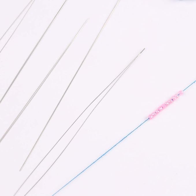 6 Pieces Beading Needles, 2 Sizes Collapsible Eye Needles for Beading with Needle Bottle and 3 Pcs Bead Needle Threader for Jewelry Making (4.52inch+5.03inch)