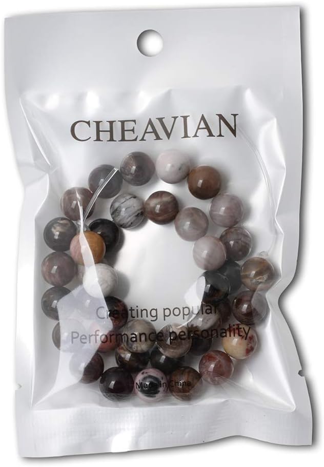 cheavian 35pcs 10mm natural silicified wood jade gemstone round loose beads for jewelry making diy findings 1 strand 15"