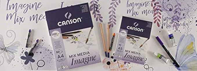 Canson Imagine Mixed Media 200gsm Paper, Natural White, A2 pad Including 50 Sheets