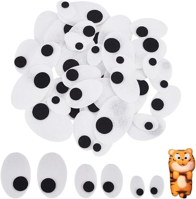 FINGERINSPIRE 90 Pairs Oval Safety Eyes 3 Size Black White Felt Eye Patches Felt Craft Eyeballs Sew on Eyes for Stuffed Animal, Halloween Eye Applique for Amigurumi Puppet Teddy Bear Crochet Plush DIY