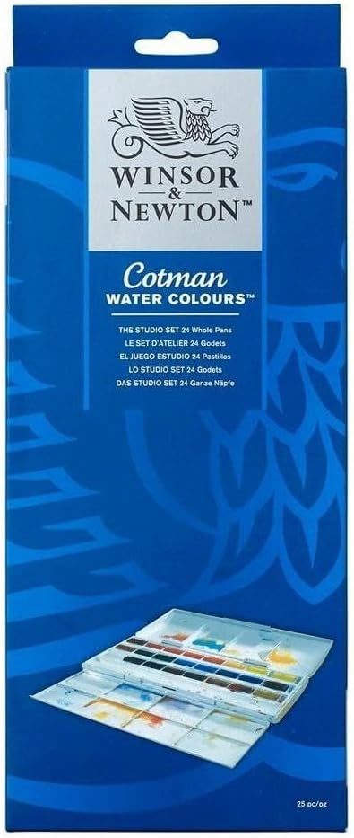 Winsor & Newton Cotman Watercolor Paint Set, Studio Set, 24 Whole Pans