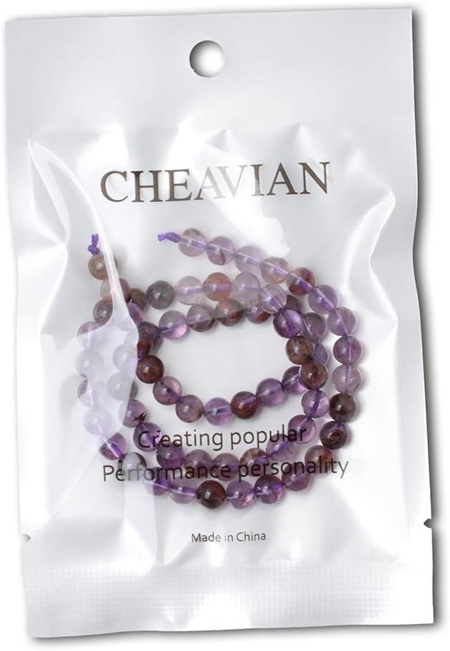 cheavian 60pcs 6mm natural cacoxenite crystal amethyst gemstone round loose beads crystal energy stone healing power for jewelry making 1 strand 15"