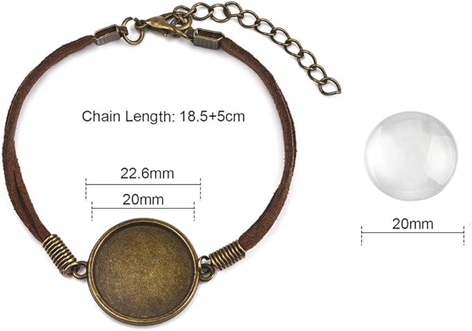 DROLE 40Pcs Bracelet Bezel Settings for Jewelry Making-20Pcs 20mm Round Cabochon Bezel Tray Blank Bangles Bracelets with 20mm Clear Glass Cabochons Bronze