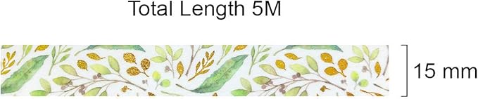 allydrew Gold and Silver Foil Washi Masking Tape, 15mm x 5M, Sprig Leaves