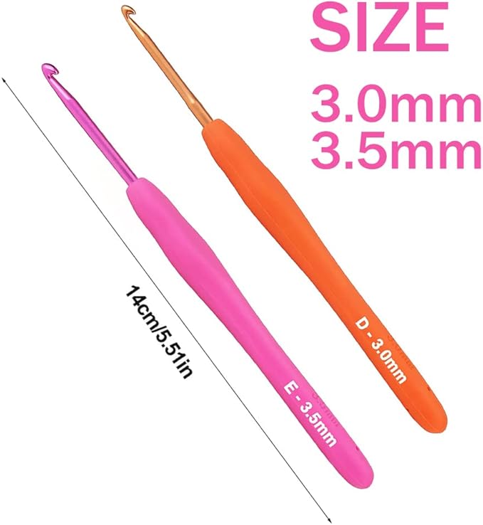 3.0mm and 3.5mm Crochet Hook,2pack Size Crochet Hook Aluminum Soft Grip Rubber Handle Needles,Ergonomic Handle Crochet Hooks Set, Crochet Needle for Beginners and Experienced Crochet Hooks Lovers