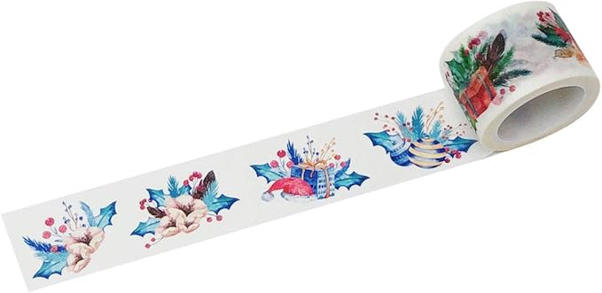 Wrapables Decorative Festive Wide Washi Masking Tape, 25mm x 5m, Holiday Sprig