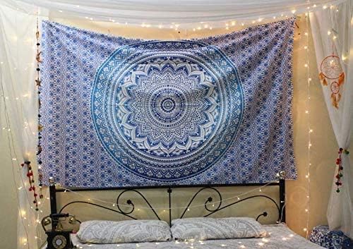 popular handicrafts tapestry wall hanging hippie ombre mandala bohemian hippy psychedelic design indian tapestries bedspread 30 x 40 inches (76 x 101 cms), blue