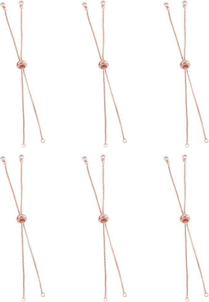 FASHEWELRY 5 Starnds Brass 9.4" Adjustable Slider Extender Box Chain Bracelet with Ball End with Cubic Zirconia Ends for Bracelet Jewelry Making (Rose Gold)