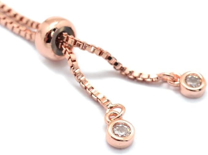 FASHEWELRY 10 Strands Adjustable Brass Bracelet Slider Extender Chains with Cubic Zirconia Ends 4-3/8" to 4-3/4"(110~120mm) Real Rose Gold Plated Nickel Free for DIY Jewelry Making