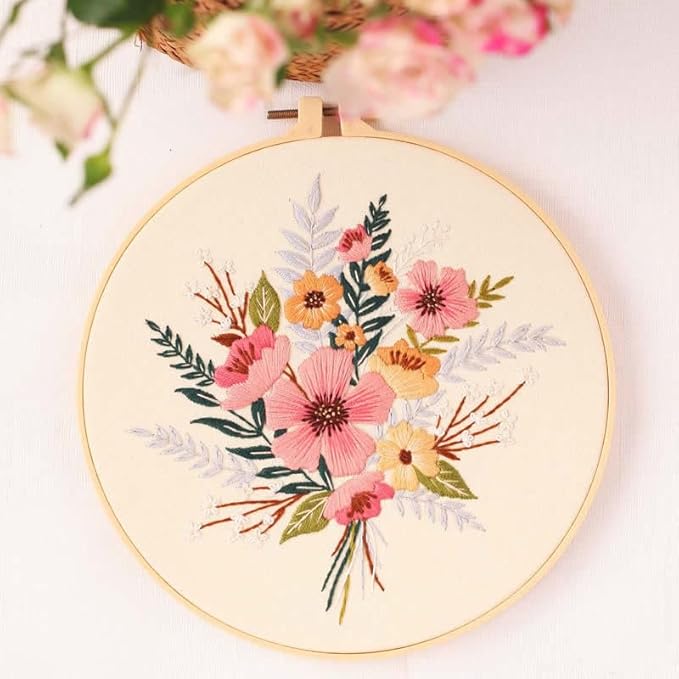 Silentsea Embroidery Kit, Floral and Nature Designs, 3-Pack with Hoops, Needlework Pattern Set (Flower)