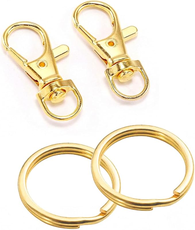 60 Pcs Premium Gold Swivel Clasps Lanyard Snap Hooks with Key Rings, Key Chain Clip Hooks Lobster Claw Clasps for Keychain Clip Lanyard, Jewelry Making, DIY Crafts