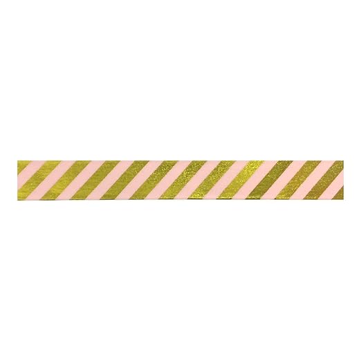 Wrapables Colorful Washi Masking Tape, Metallic Gold Diagonal Stripes on Pink