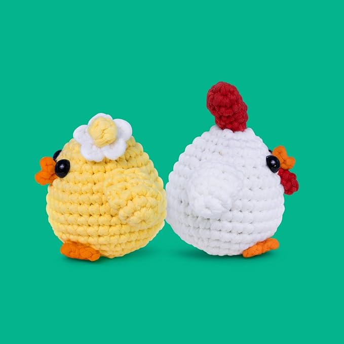 NestledCrafts Beginners Crochet Kit, Amigurumi Crochet Animal Kit, Easy Learn to Crochet with Step-by-Step Video Tutorials, 3PCS The Chick Family for Kids & Adults